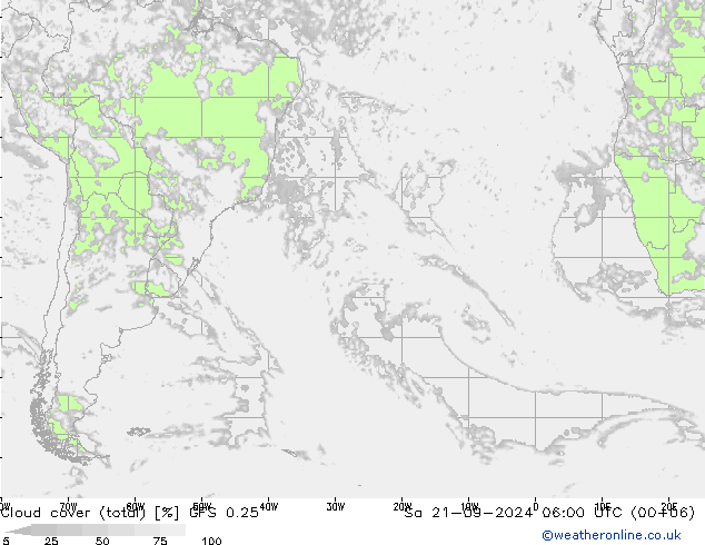 Bewolking (Totaal) GFS 0.25 za 21.09.2024 06 UTC