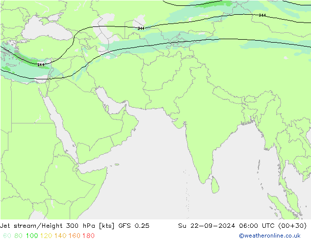 Jet stream/Height 300 hPa GFS 0.25 Ne 22.09.2024 06 UTC