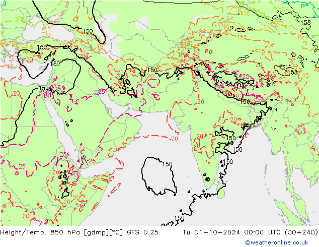 Z500/Rain (+SLP)/Z850 GFS 0.25 星期二 01.10.2024 00 UTC