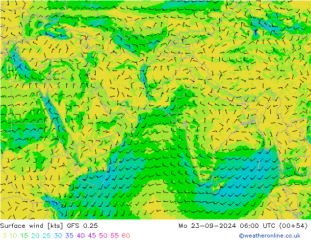 Surface wind GFS 0.25 Mo 23.09.2024 06 UTC