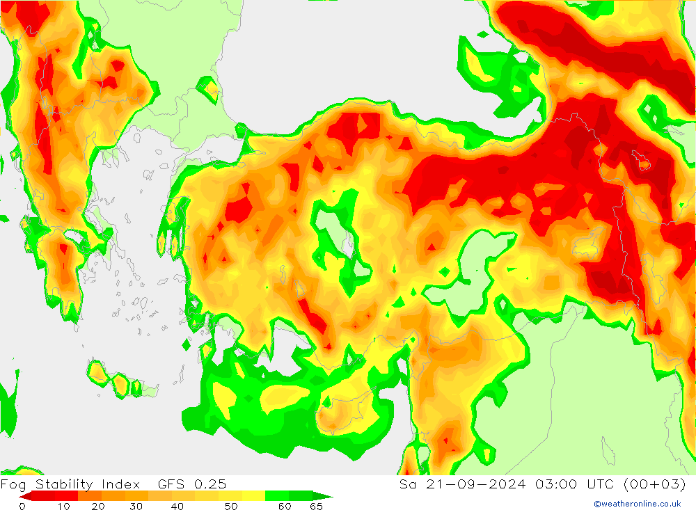 Fog Stability Index GFS 0.25 za 21.09.2024 03 UTC