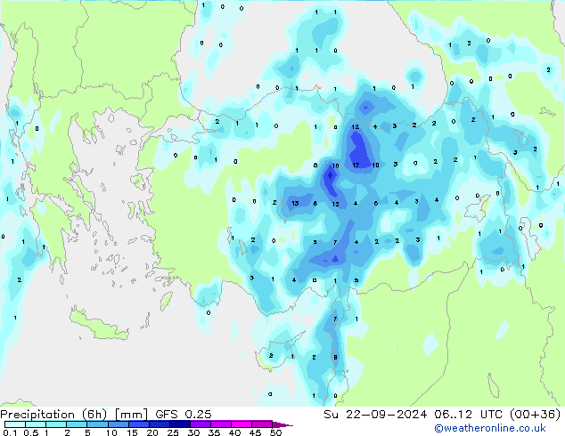 Z500/Rain (+SLP)/Z850 GFS 0.25 dom 22.09.2024 12 UTC