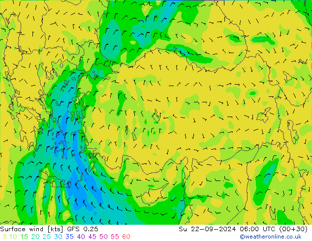 Bodenwind GFS 0.25 So 22.09.2024 06 UTC