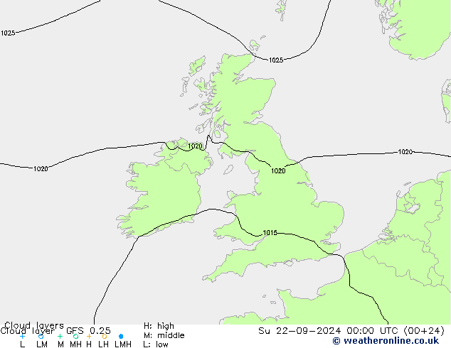 Cloud layer GFS 0.25 Ne 22.09.2024 00 UTC