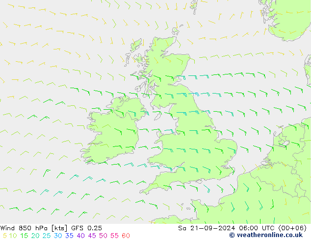 Rüzgar 850 hPa GFS 0.25 Cts 21.09.2024 06 UTC