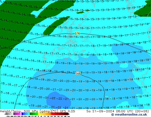 Z500/Rain (+SLP)/Z850 GFS 0.25 сб 21.09.2024 06 UTC