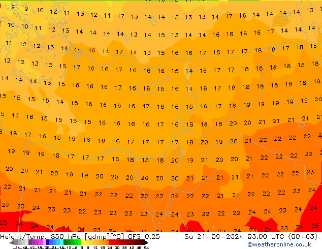 Z500/Yağmur (+YB)/Z850 GFS 0.25 Cts 21.09.2024 03 UTC