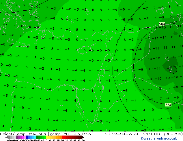 Z500/Rain (+SLP)/Z850 GFS 0.25 Su 29.09.2024 12 UTC