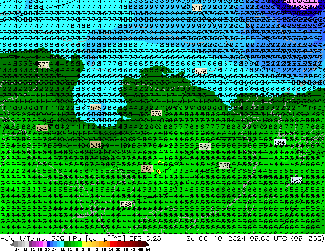 Height/Temp. 500 hPa GFS 0.25 星期日 06.10.2024 06 UTC