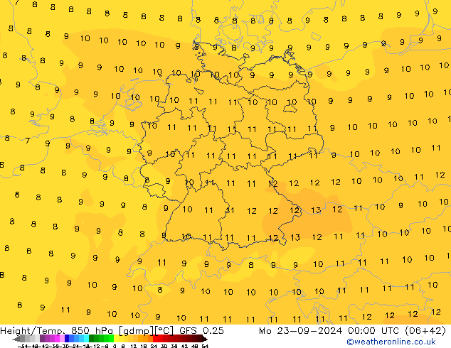 Z500/Rain (+SLP)/Z850 GFS 0.25 星期一 23.09.2024 00 UTC