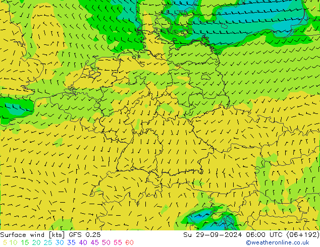 Surface wind GFS 0.25 Su 29.09.2024 06 UTC