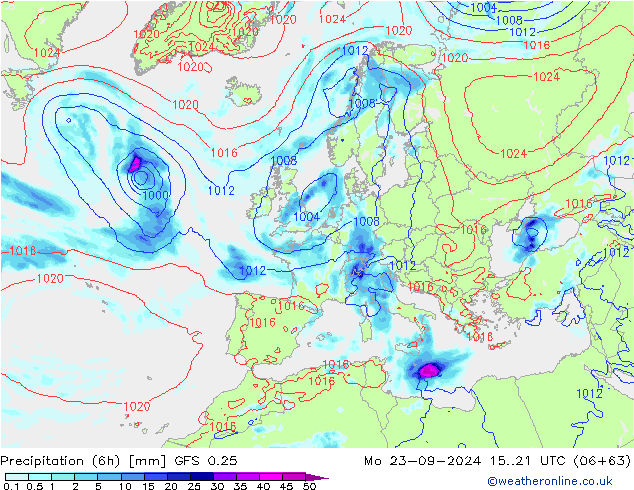 Z500/Rain (+SLP)/Z850 GFS 0.25 Mo 23.09.2024 21 UTC