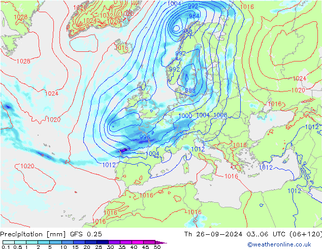 Niederschlag GFS 0.25 Do 26.09.2024 06 UTC