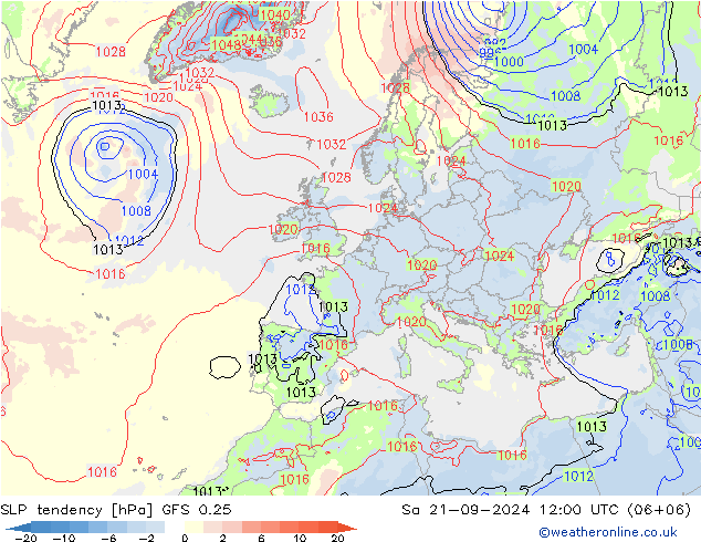 SLP tendency GFS 0.25 Sa 21.09.2024 12 UTC