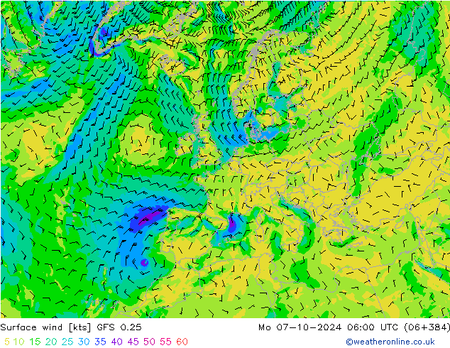 风 10 米 GFS 0.25 星期一 07.10.2024 06 UTC
