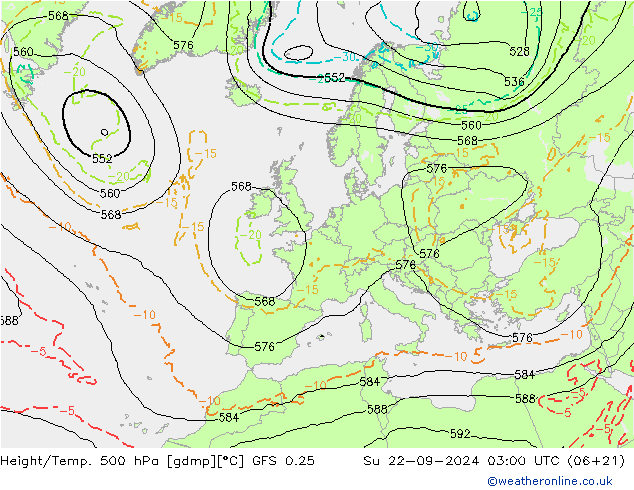 Z500/Rain (+SLP)/Z850 GFS 0.25 星期日 22.09.2024 03 UTC