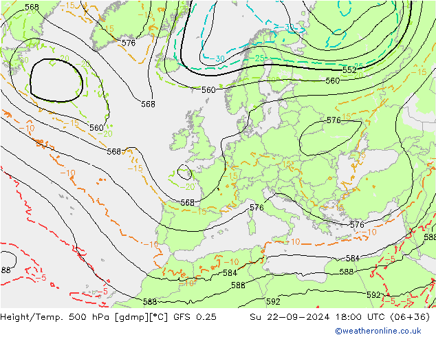 Z500/Rain (+SLP)/Z850 GFS 0.25 Su 22.09.2024 18 UTC