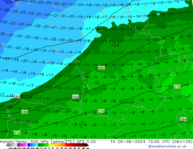 Z500/Regen(+SLP)/Z850 GFS 0.25 do 26.09.2024 12 UTC