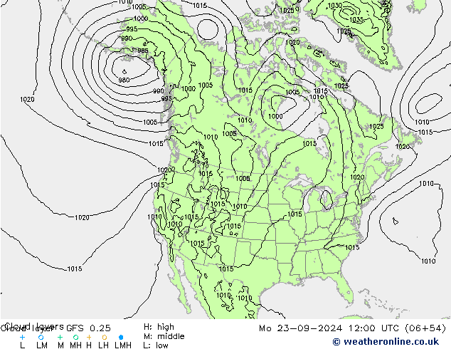 Cloud layer GFS 0.25 Mo 23.09.2024 12 UTC