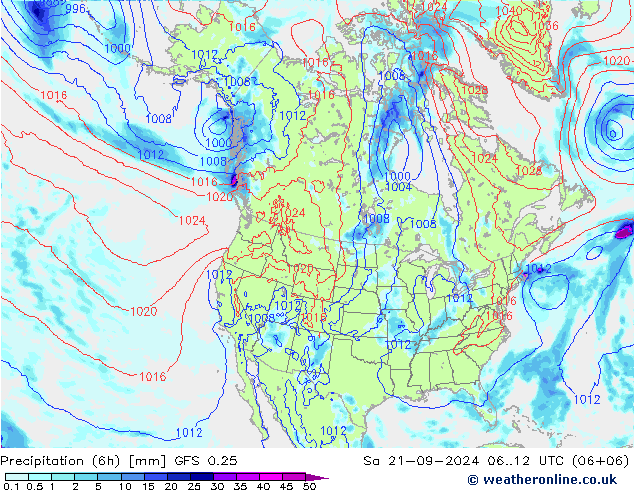 Z500/Rain (+SLP)/Z850 GFS 0.25 星期六 21.09.2024 12 UTC