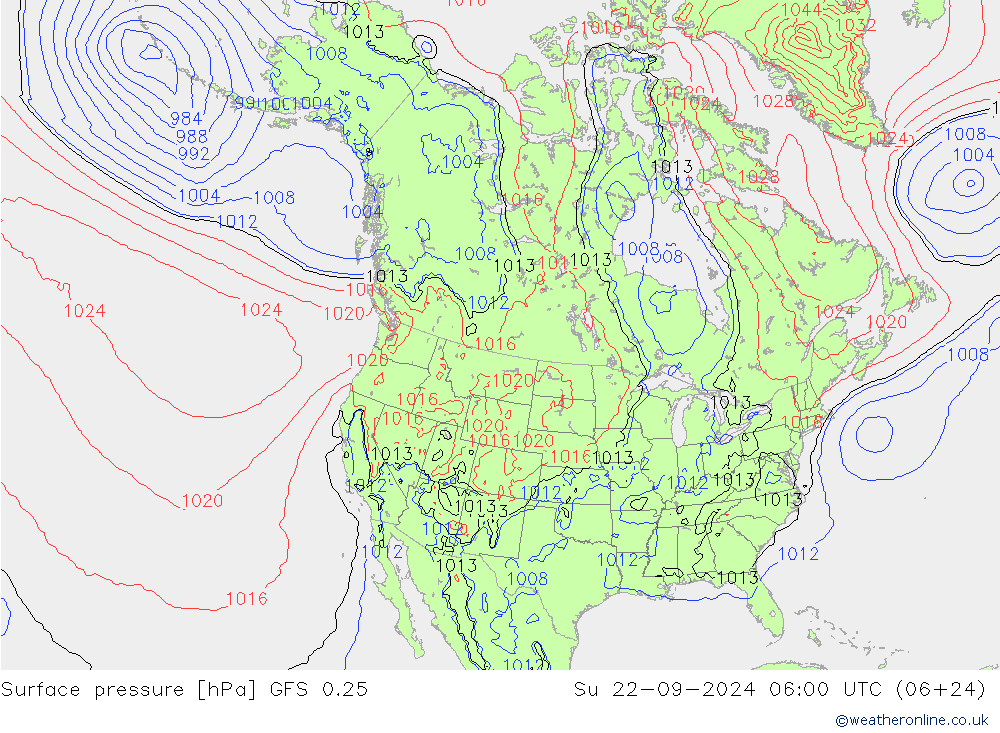 地面气压 GFS 0.25 星期日 22.09.2024 06 UTC