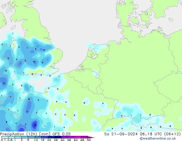 降水量 (12h) GFS 0.25 星期六 21.09.2024 18 UTC