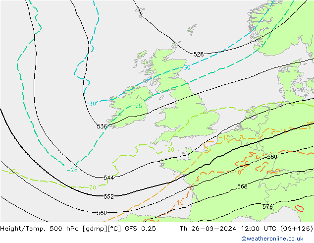 Z500/Rain (+SLP)/Z850 GFS 0.25 Th 26.09.2024 12 UTC