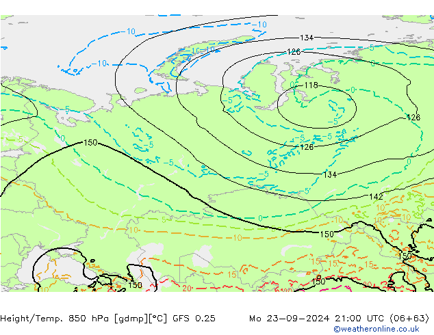 Z500/Rain (+SLP)/Z850 GFS 0.25 Mo 23.09.2024 21 UTC