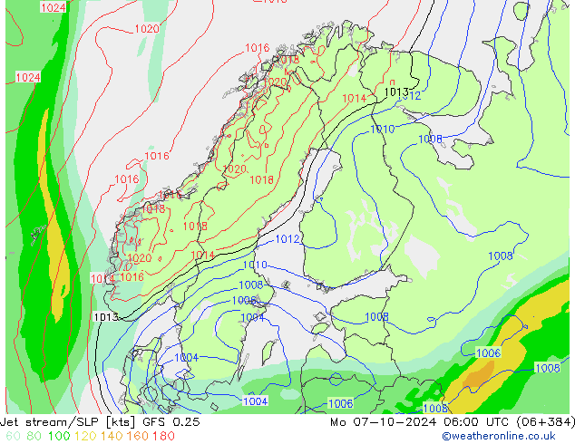 Polarjet/Bodendruck GFS 0.25 Mo 07.10.2024 06 UTC