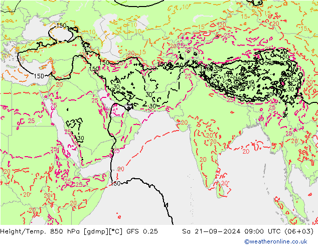 Z500/Rain (+SLP)/Z850 GFS 0.25 星期六 21.09.2024 09 UTC