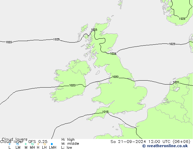 Cloud layer GFS 0.25 星期六 21.09.2024 12 UTC