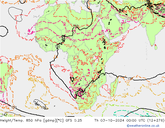 Z500/Rain (+SLP)/Z850 GFS 0.25 Th 03.10.2024 00 UTC