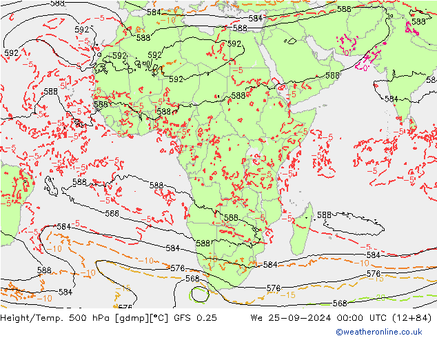 Z500/Rain (+SLP)/Z850 GFS 0.25 St 25.09.2024 00 UTC