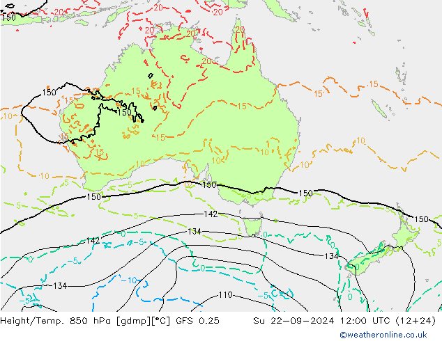 Height/Temp. 850 hPa GFS 0.25 Su 22.09.2024 12 UTC