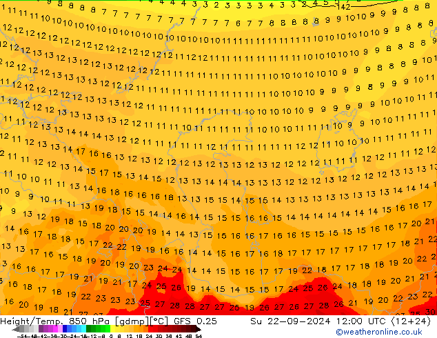 Z500/Rain (+SLP)/Z850 GFS 0.25 Su 22.09.2024 12 UTC