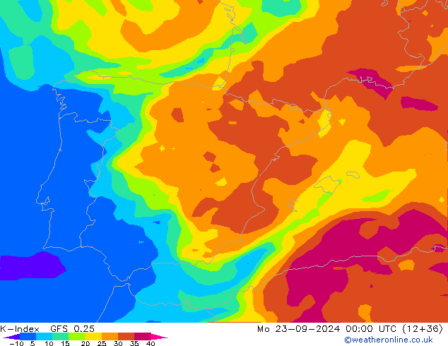 K-Index GFS 0.25 Mo 23.09.2024 00 UTC