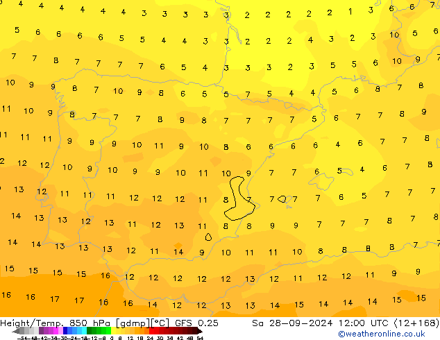 Z500/Rain (+SLP)/Z850 GFS 0.25 Sa 28.09.2024 12 UTC