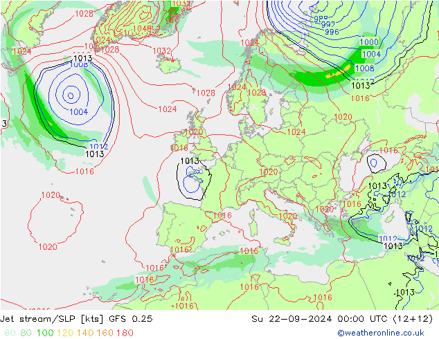 高速氣流/地面气压 GFS 0.25 星期日 22.09.2024 00 UTC