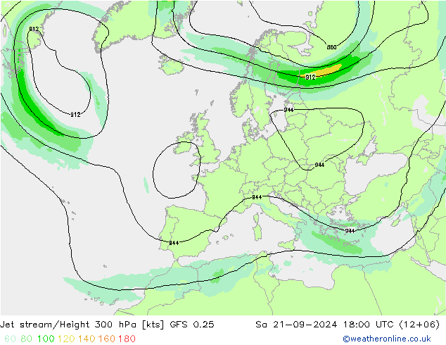 高速氣流 GFS 0.25 星期六 21.09.2024 18 UTC