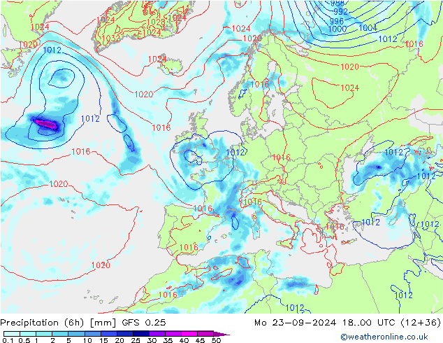 Z500/Rain (+SLP)/Z850 GFS 0.25 Mo 23.09.2024 00 UTC