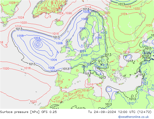 Surface pressure GFS 0.25 Tu 24.09.2024 12 UTC