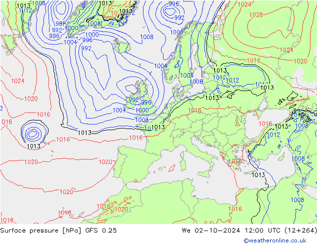 приземное давление GFS 0.25 ср 02.10.2024 12 UTC