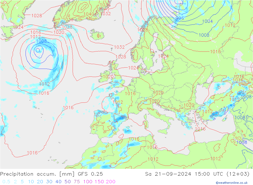 Precipitación acum. GFS 0.25 sáb 21.09.2024 15 UTC