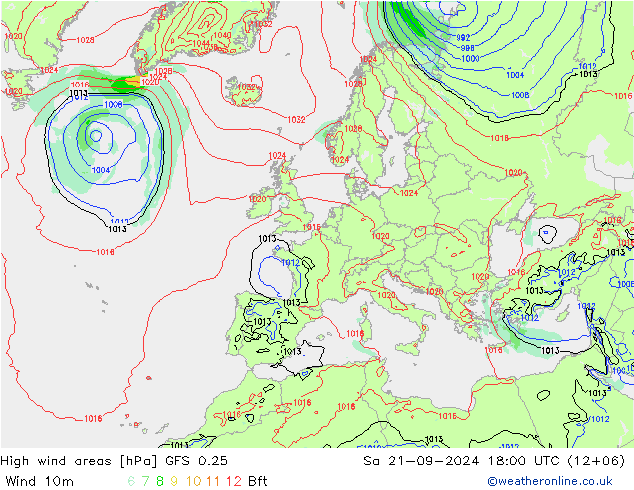 High wind areas GFS 0.25 sáb 21.09.2024 18 UTC