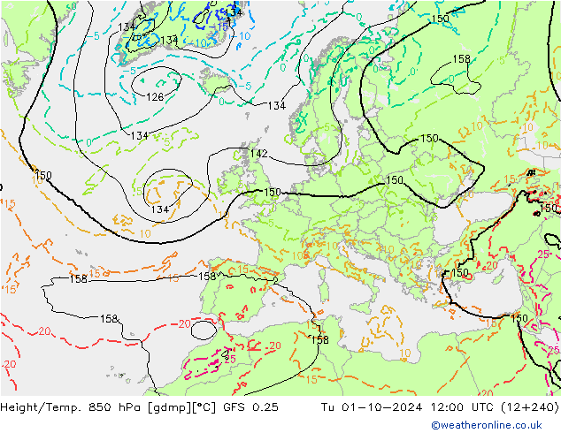 Height/Temp. 850 hPa GFS 0.25 星期二 01.10.2024 12 UTC