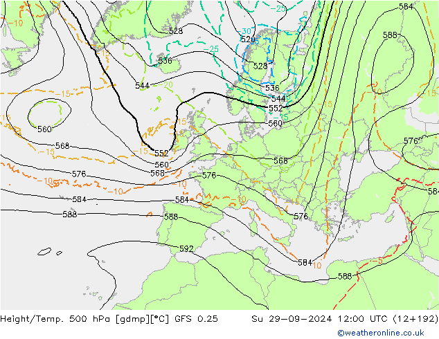 Z500/Rain (+SLP)/Z850 GFS 0.25 So 29.09.2024 12 UTC