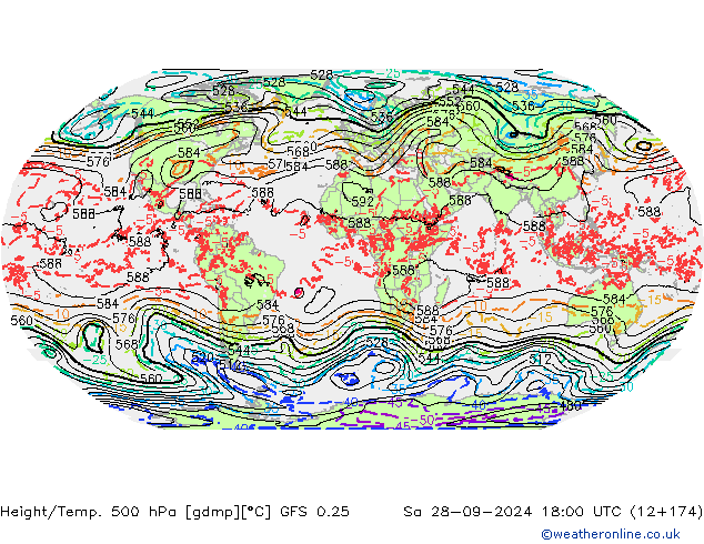 Z500/Rain (+SLP)/Z850 GFS 0.25 Sa 28.09.2024 18 UTC