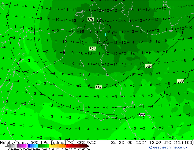 Z500/Rain (+SLP)/Z850 GFS 0.25 Sa 28.09.2024 12 UTC