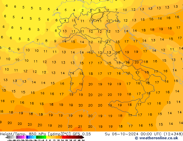 Height/Temp. 850 hPa GFS 0.25 Su 06.10.2024 00 UTC