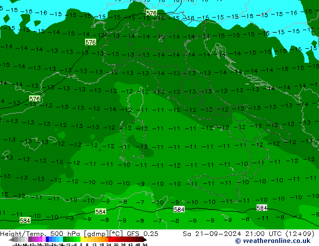 Z500/Rain (+SLP)/Z850 GFS 0.25 Sa 21.09.2024 21 UTC